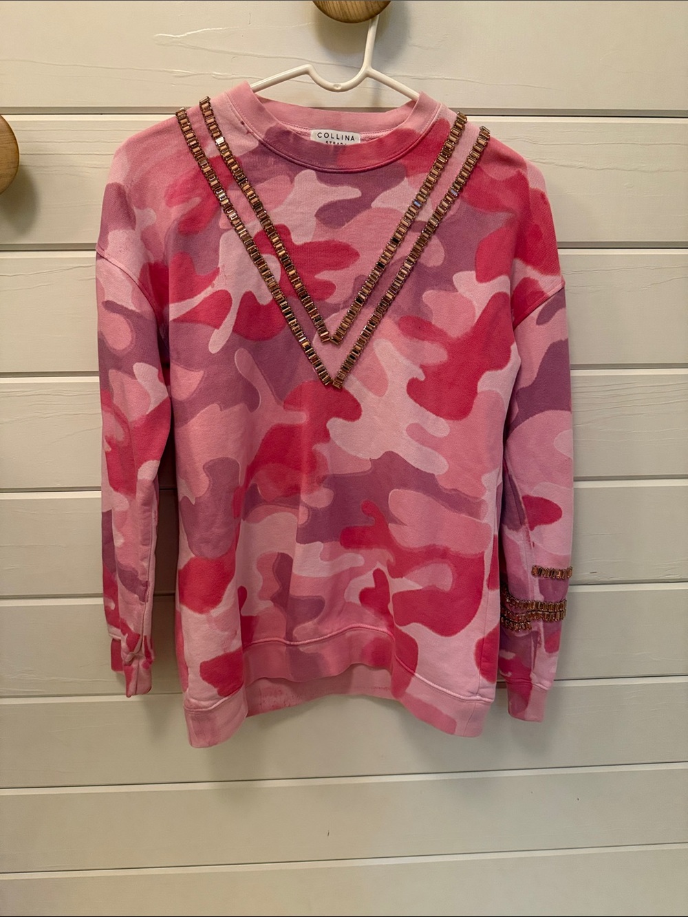 Collina Strada Pink Camo Rhinestone Embellished Sweatshirt